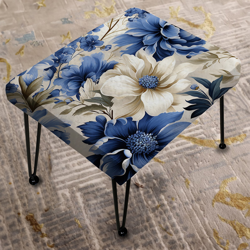 Cobalt Blue Brocade Victorian Pattern - Floral Rectangle Ottoman
