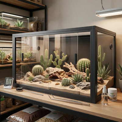 Spacious 120 Gallon Reptile Enclosure - 4x2x2 ft Large Snake & Bearded Dragon Cage with Sliding Glass Doors, Heavy-Duty Ventilated Screen Top, Easy Assembly Terrarium