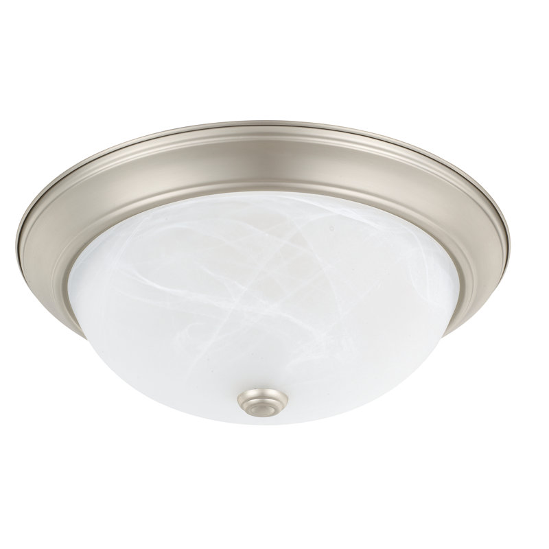 Plafonnier encastré circulaire simple 14,75 po 3 lumières Indépendant, Blanc faux Verre albâtre, Nickel mat