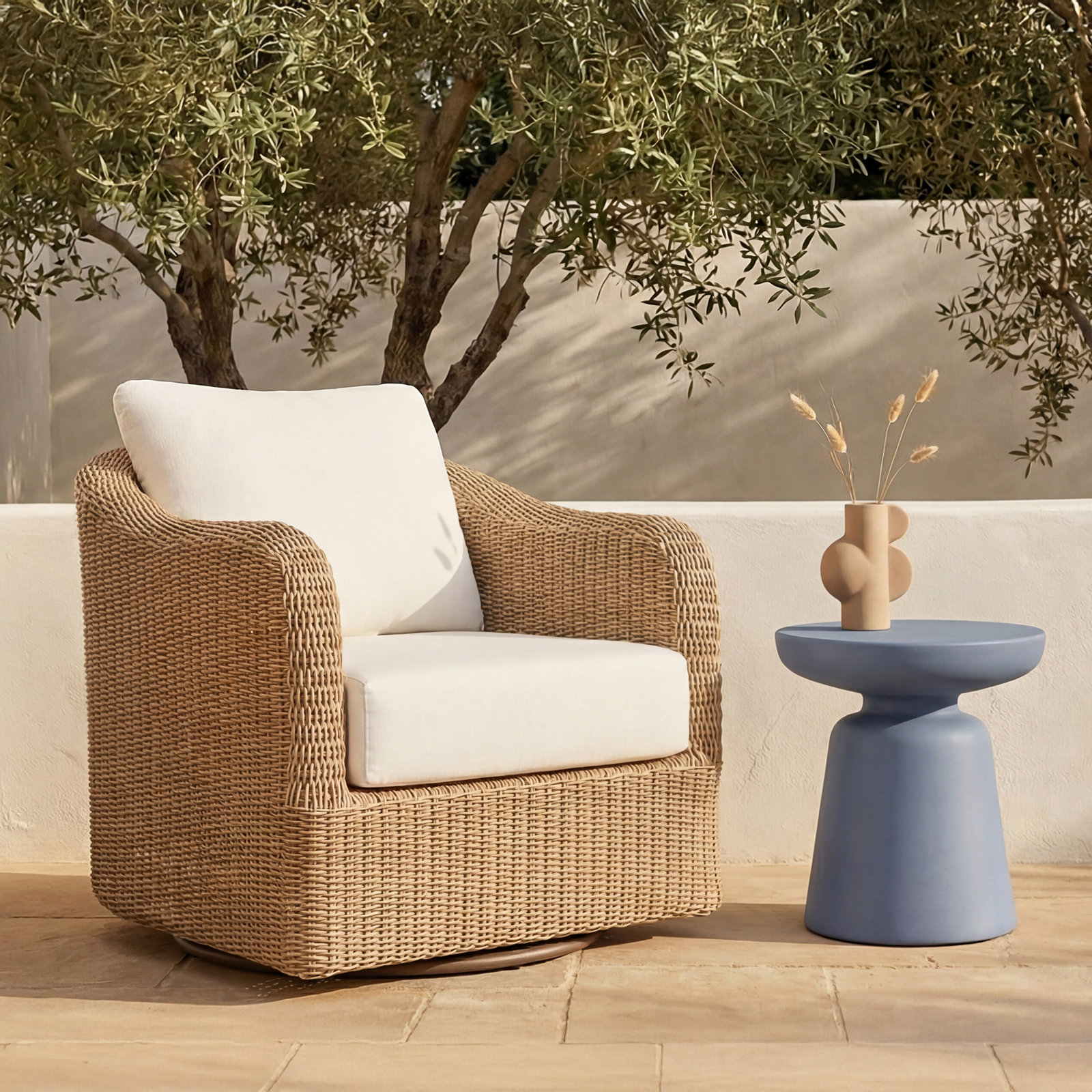 Nahlia Swivel Patio Lounge Chair, Brown