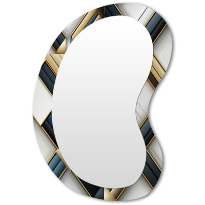 Grey And Gold Marble Mosaic Dimensions - Geometric Modern Wall Mirror In Asymmetrical Shapes