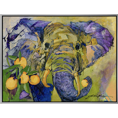 Éléphant et oranges, estampe numérique limitée par yuval wolfson, encadré 30 x 24