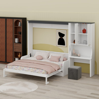 Lit escamotable peu encombrant avec canapé, bureau et armoire de rangement, conception pliable tout-en-un