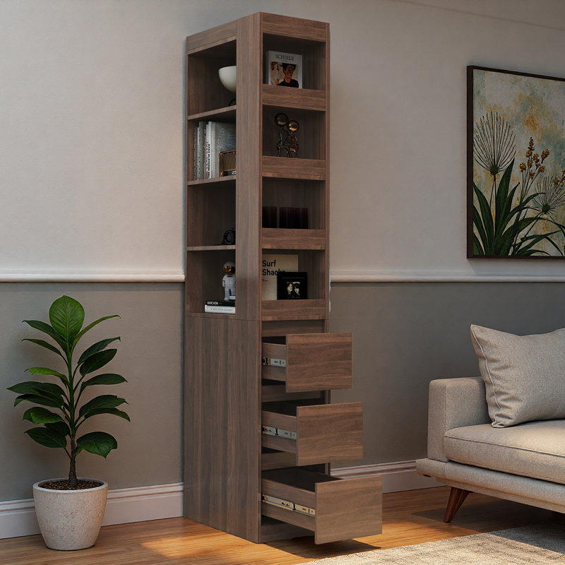 70.87" Modern Display Storage Cabinet With 3 Side Drawers & 4 Small Display Shelves, Tall Wooden Bookcase With Adjustable Shelving For Living Room, Home Office