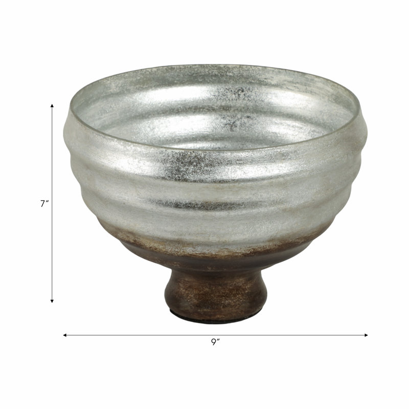 Handmade Glass Decorative Bowl, 9" H x 12" W x 12" D, Champagne Silver