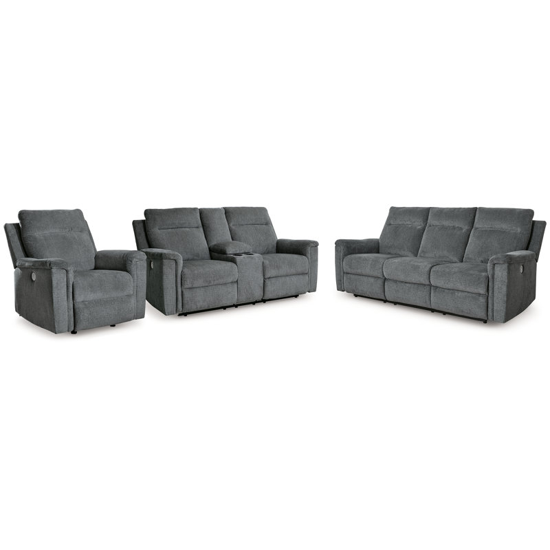 Canapé, causeuse et fauteuil inclinable électrique Barnsana, Gris foncé