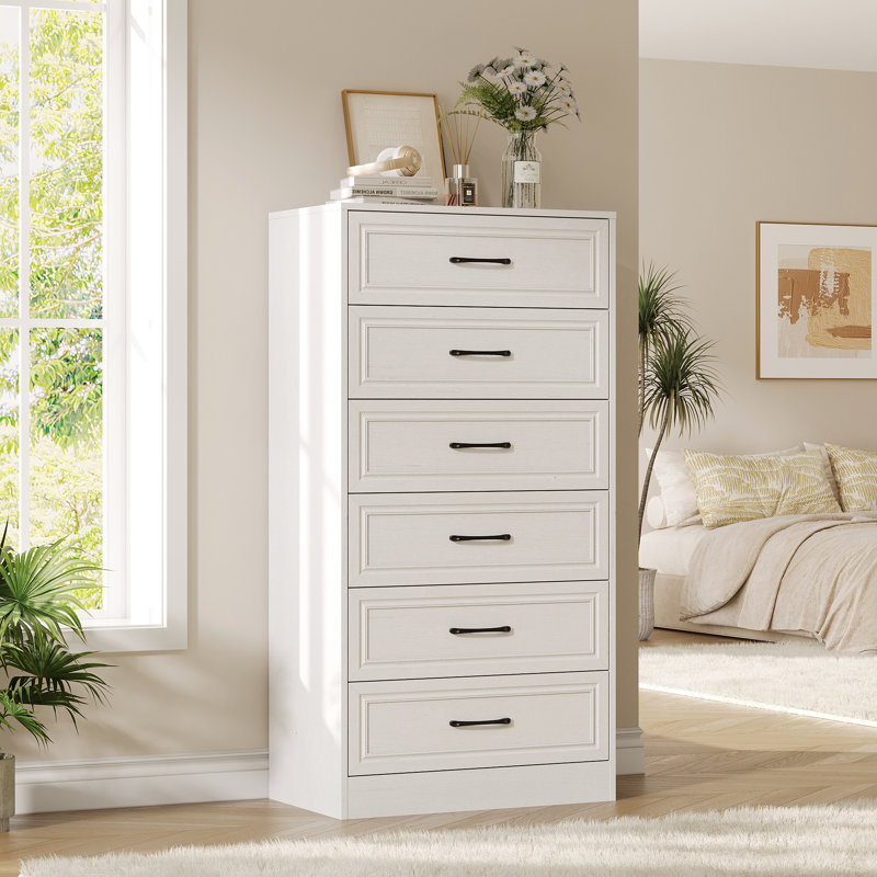 Commode 6 tiroirs pour chambre à coucher, Blanc