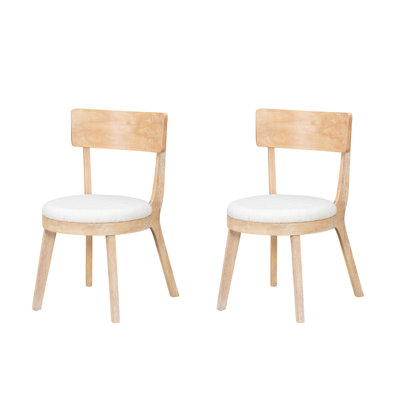 De 2 chaises de salle à manger rembourrées, en bois d'hévéa naturel et en tissu beige, rembourrées pour plus de confort, esthétique moderne à dossier divisé, fabrication en tissu à utilisation continue, revêtement, look unique