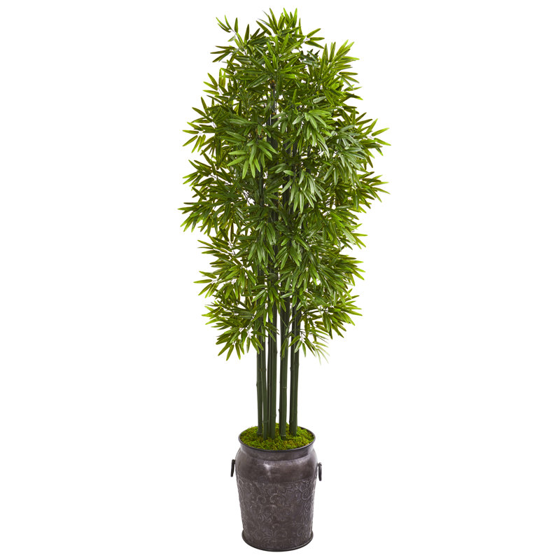 6 pi Arbre artificiel en bambou avec troncs noirs en pot résistant aux rayons UV (intérieur / extérieur)