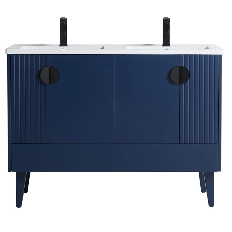 Ensemble de meuble-lavabo double 47 po Saimah, Noir, Bleu marine