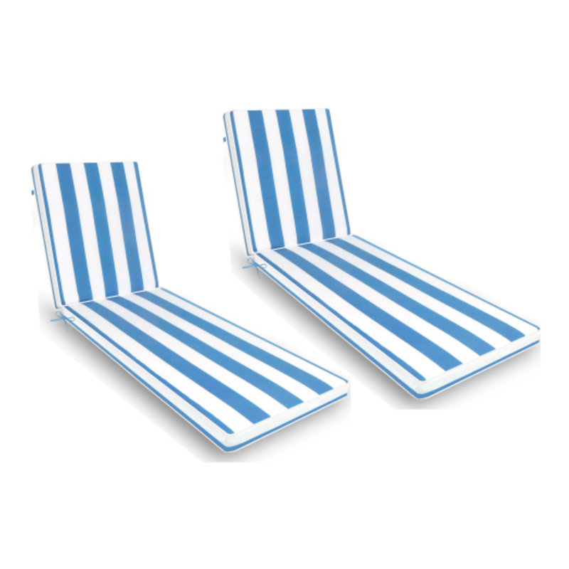 Ensemble 2 pièces de chaises longues et de coussins de remplacement bleu / blanc pour les meubles de patio, Bleu