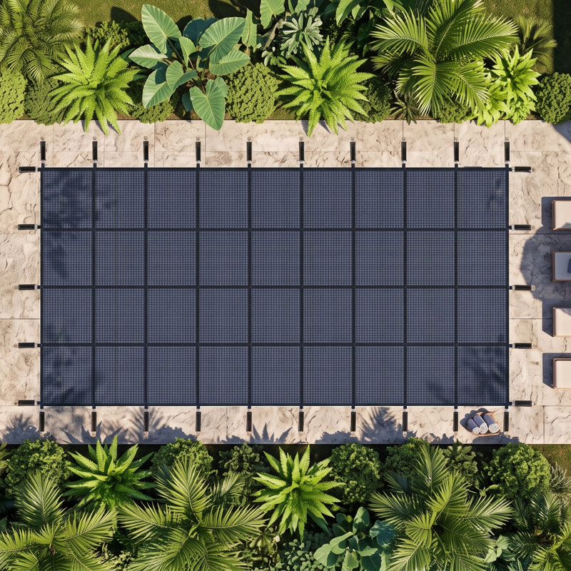 Couverture de sécurité pour piscine creusée de 5,5 x 11 m (18 x 36 pi), maille haute résistance, protection hivernale, système d'ancrage sécurisé, bleu