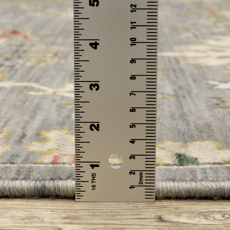 Oriental Machine Woven Gray /Beige Wool and Nylon Blend Area Rug, Runner 2' x 6'