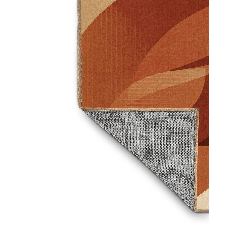 Tapis abstrait contemporain lavable à la machine Pauleta en brun - reliure brun clair, Carré 7 pi