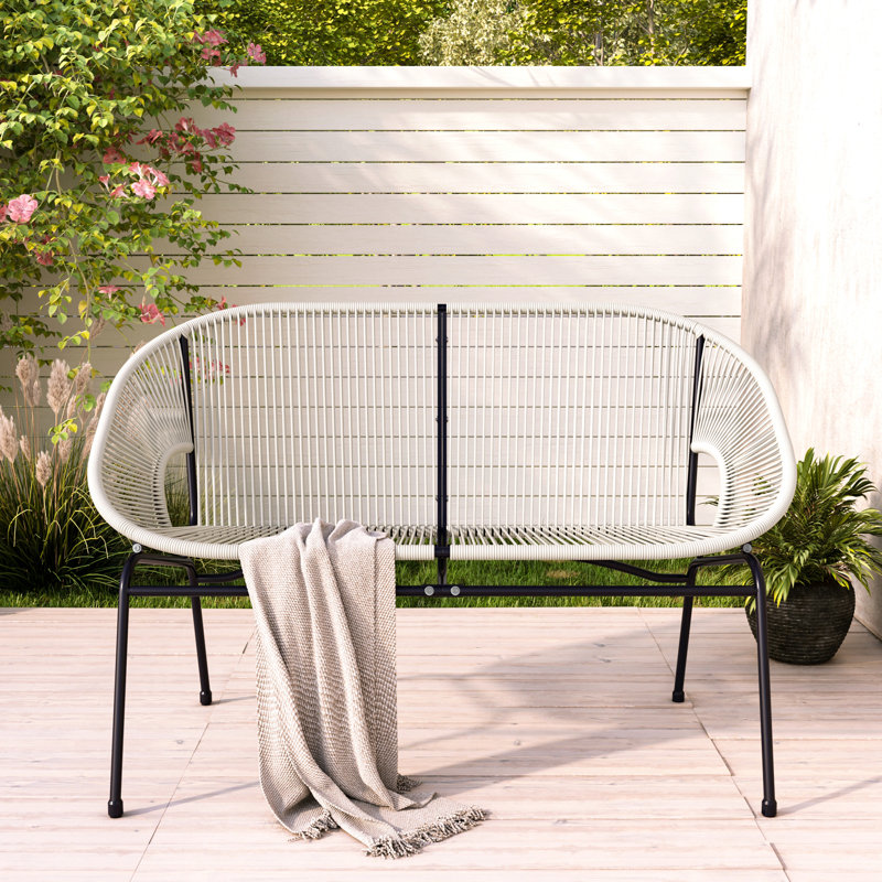CONDESSA OUTDOOR PATIO WHITE WICKER LOVESEAT, White/Black