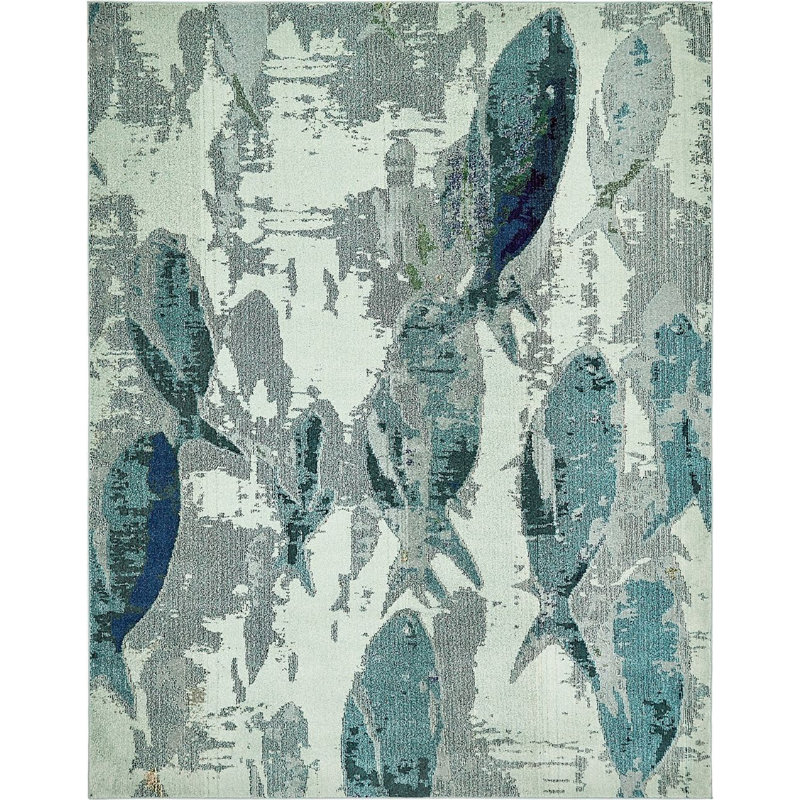 Tapis abstrait bleu Higley, Rectangle 8 pi x 10 pi