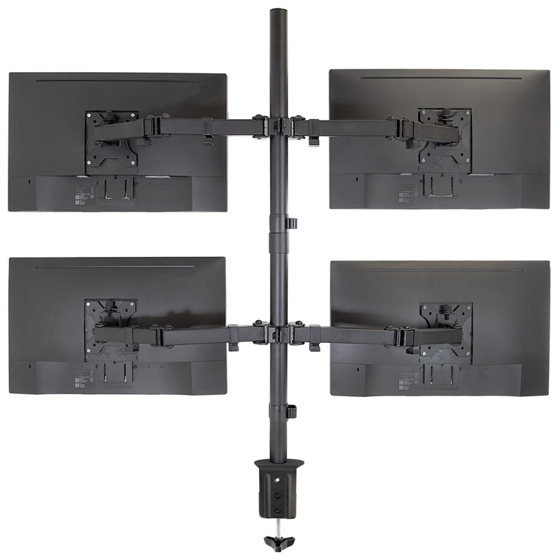 Black Steel Adjustable Quad Monitor Desk Mount