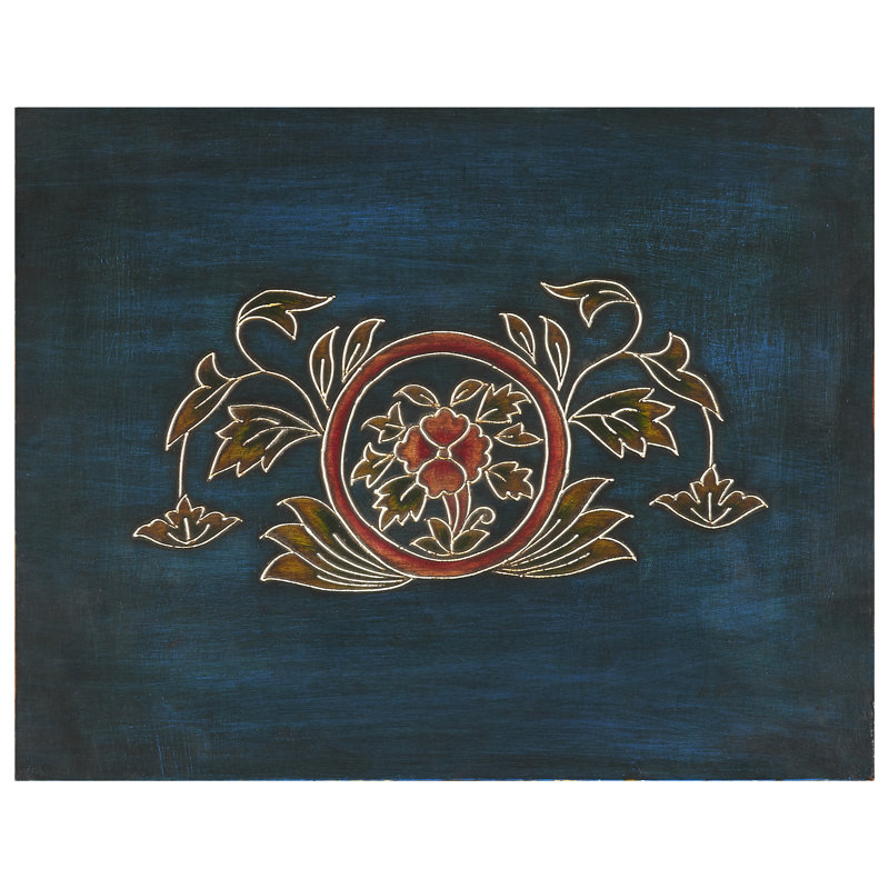 Teal Blue and Dark Brown Hand Painted 3 Drawer Accent Cabinet