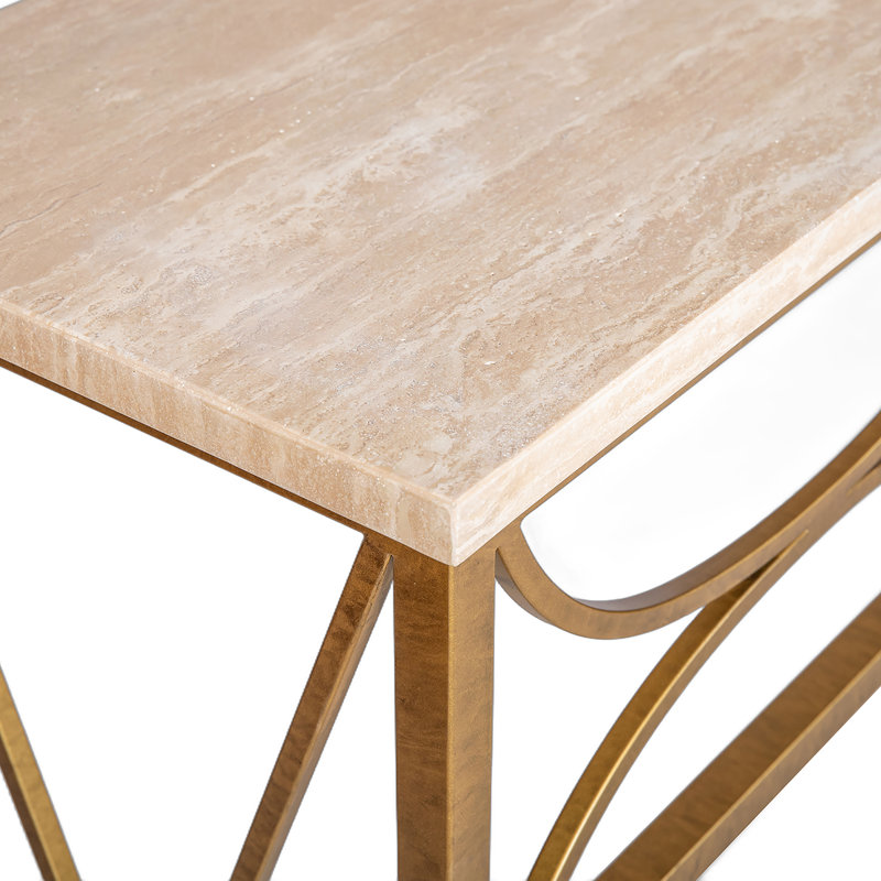 Diamond Console Table, Lite Travertine, Royal Gold