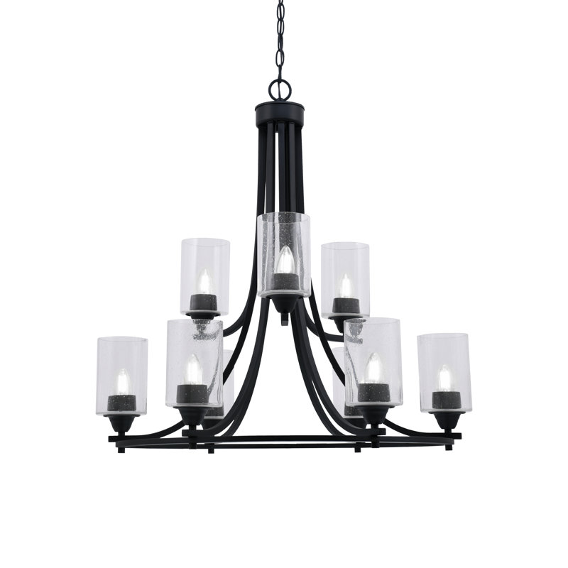 Lustre 9 lumières Paramount illustré en finition noir mat avec verre transparent de 4 po