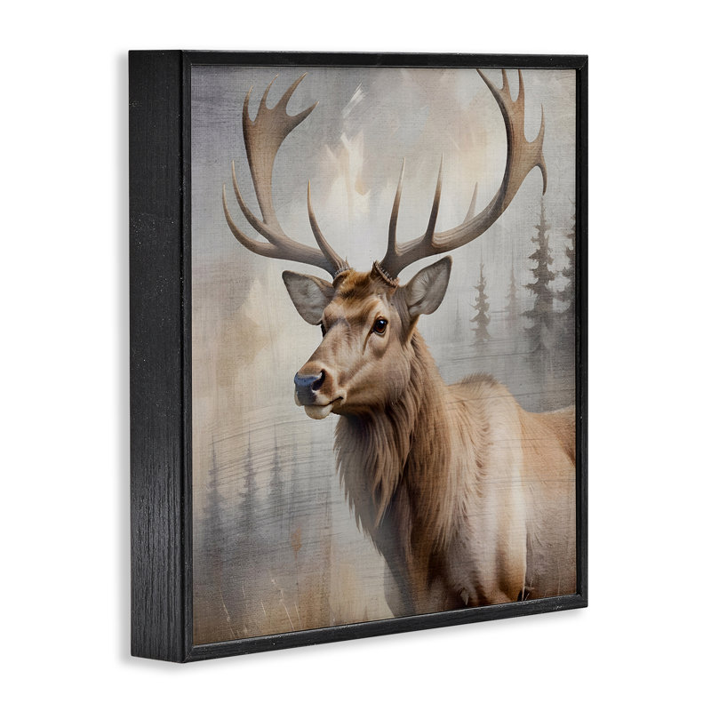 Giclée gracieuse en cerf de forêt, design par Susan Arnot, H 12 po x l 12 po, Giclée noire de minuit encadrée