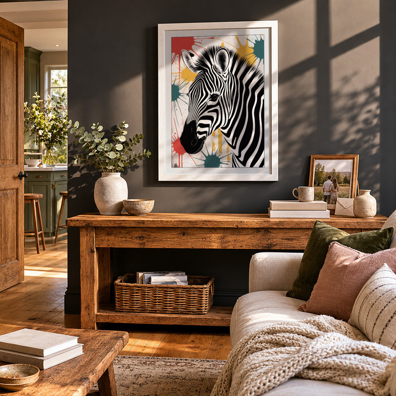 Zebra in Motion Eclectic 1 Piece Single Picture Frame Wall Art, A1 - 84.1 x 59.4 cm, White