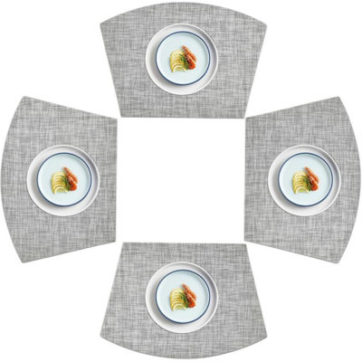 PVC Placemat, Wedge Place Mats, Washable Vinyl Placemats, For Round Table Set Of 4-White Grey