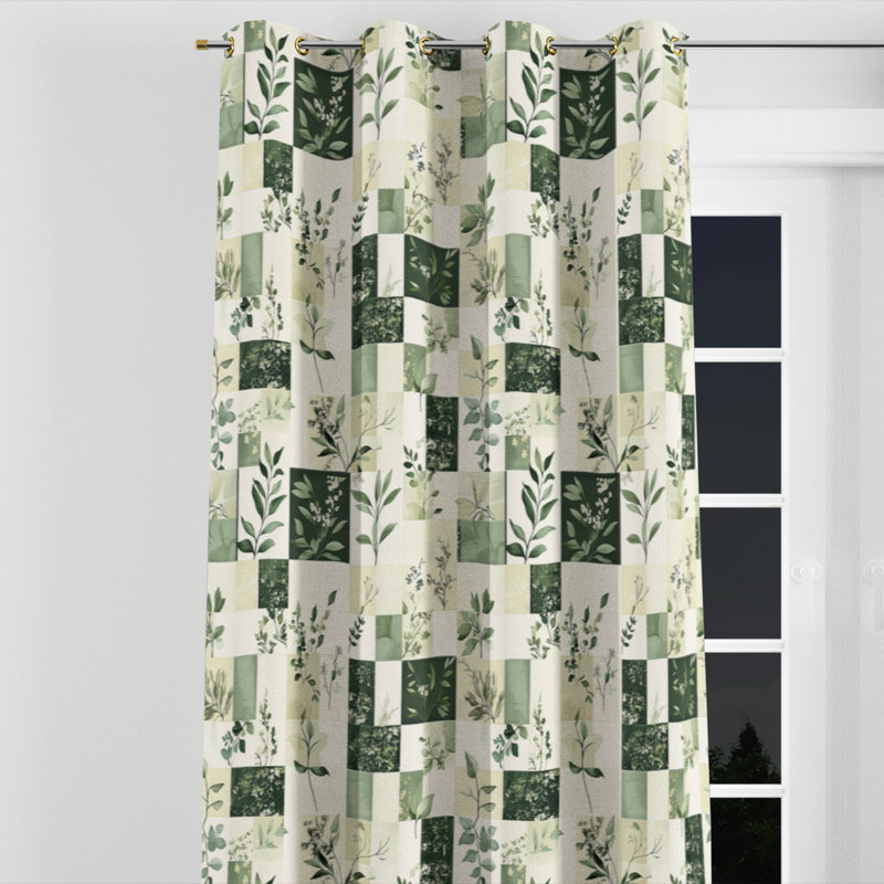 Country Farmhouse Room Darkening Curtains - Patchwork Meadows Quilt Grommet Curtain - 1 Panel, Gold Grommets, 52" W x 63" L