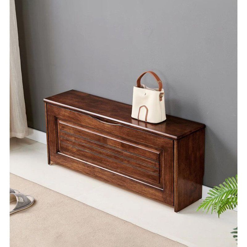 Banc de rangement à chaussures rabattable en bois foncé, armoire à chaussures avec compartiment caché