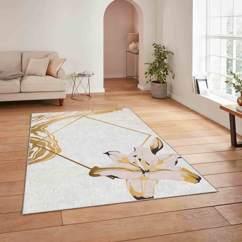 Premium Woven Carpet, 4 ft x 6 ft, 100% Polyester, 740 g/m² | Non-Slip Felt Dot Underside, Machine Washable at 86°F, Low Pile Height: 0.2 in | Digital Print Design, Easy to Clean & Maintain, Ideal for Living Room & Office