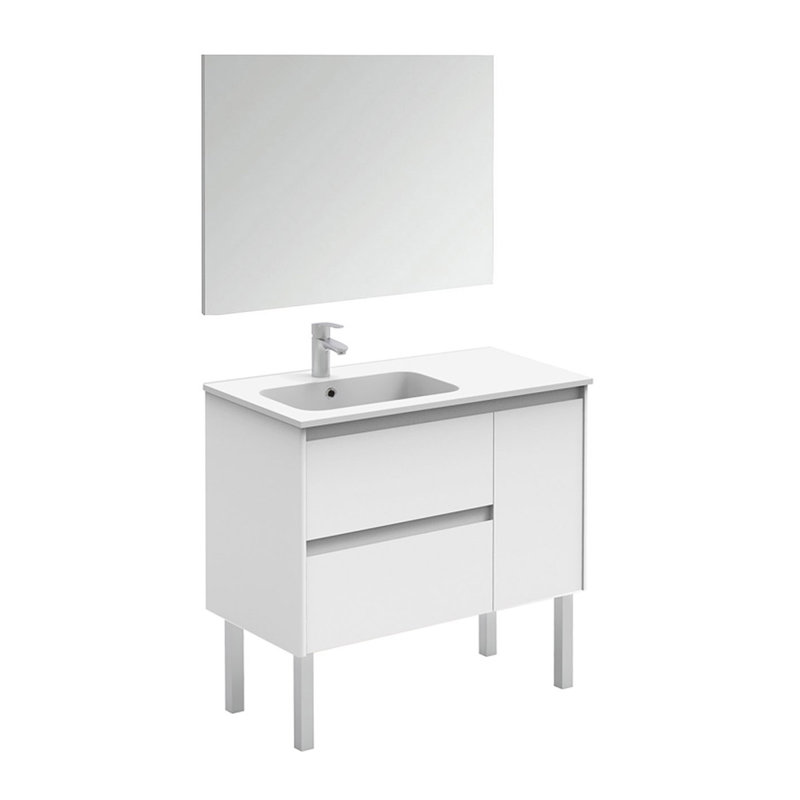 Ensemble de meuble-lavabo simple avec miroir l 36 po x P 18 po x H 33 po Ambra, Blanc mat
