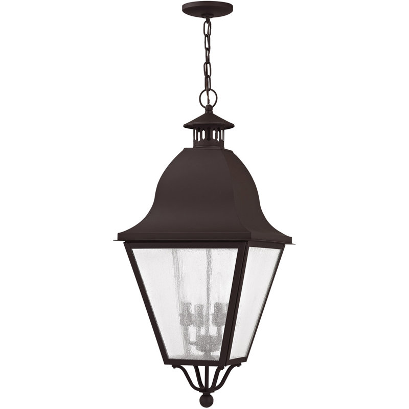 Luminaire suspendu de style lanterne d'extérieur 13,5 po à 13 lumières avec abat-jour en verre bullé 13,5 po, Bronze