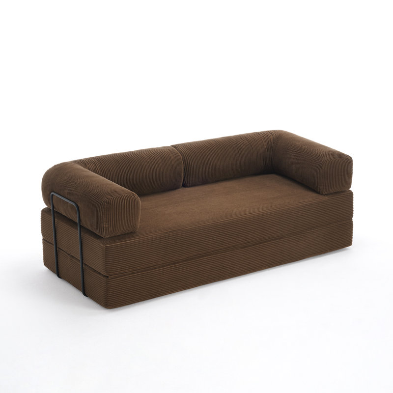 Upholstered Compression Brown Corduroy Convertible Sleeper Sofa Bed - Foldable Floor Couch With No Assembly, Brown
