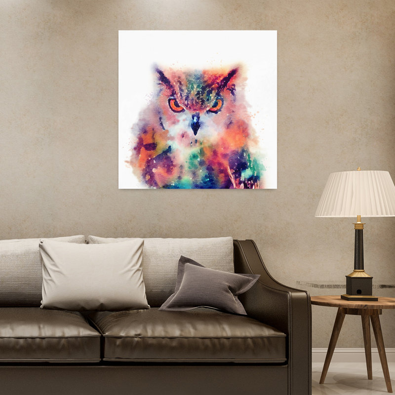 The Wise II, oiseau contemporain, art animalier, forêt, H 32 po x l 32 po