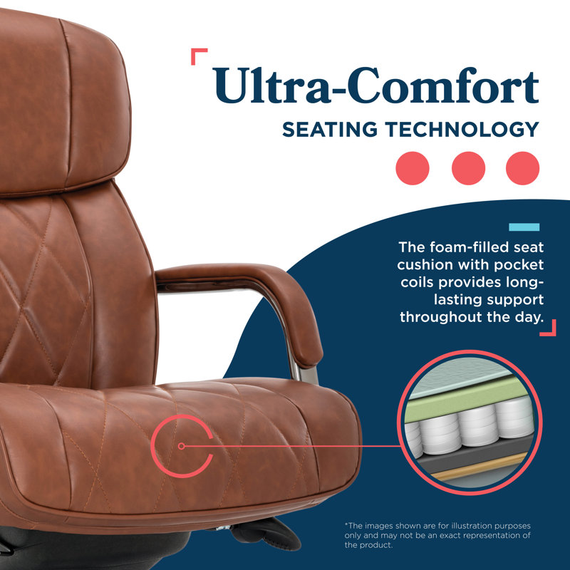 La-Z-Boy Symphony Executive Office Chair, Diamond-Tufted Seat and Back, Pocket Coil Cushion, Cognac, Graphite