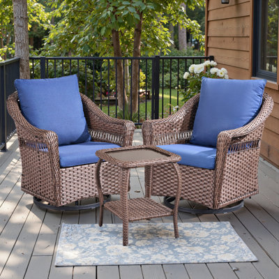 Quirama Outdoor Courtyard PE Wicker High Backrest Swivel Chair With Side Table (Set Of 2)