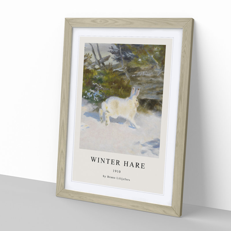 White Hare Vol.3 by Bruno Liljefors - Picture Frame Art Prints, 65cm H x 48cm W x 2cm D, Oak Framed