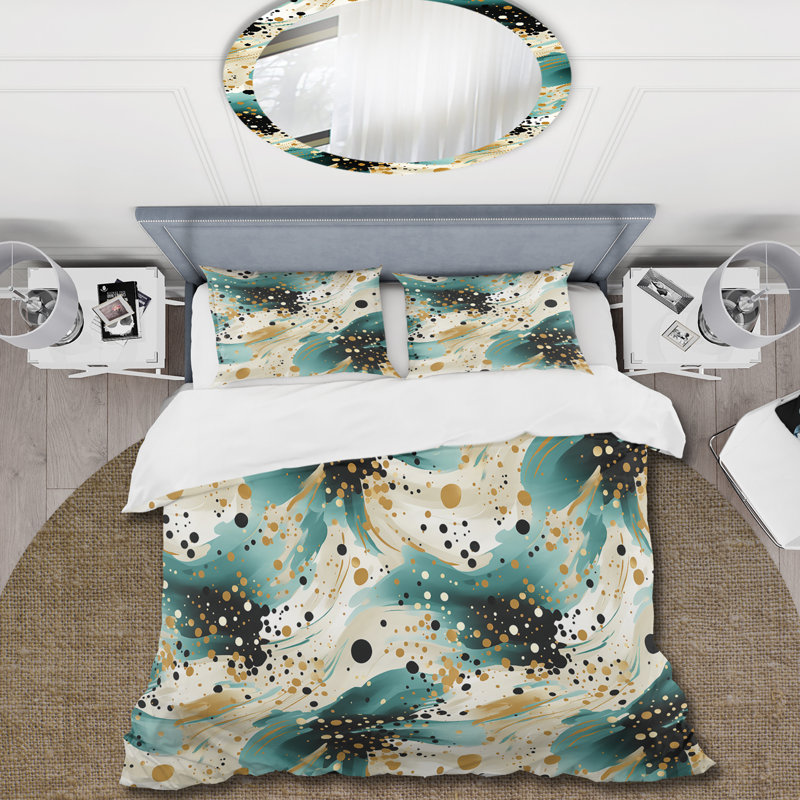 Literie à pois dorés, Housse de couette pour grand lit et 2 taies décor