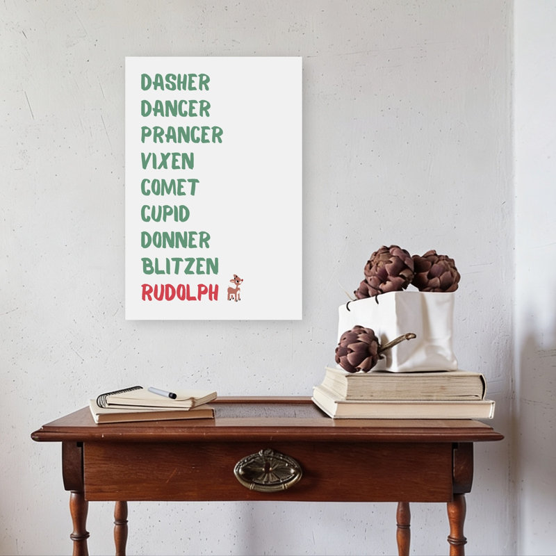 Santa'S Reindeer Names Abstract Contemporary Winter Wall Art Print 1 Piece Wrapped Canvas Wall Art, 60.96cm H x 40.64cm W