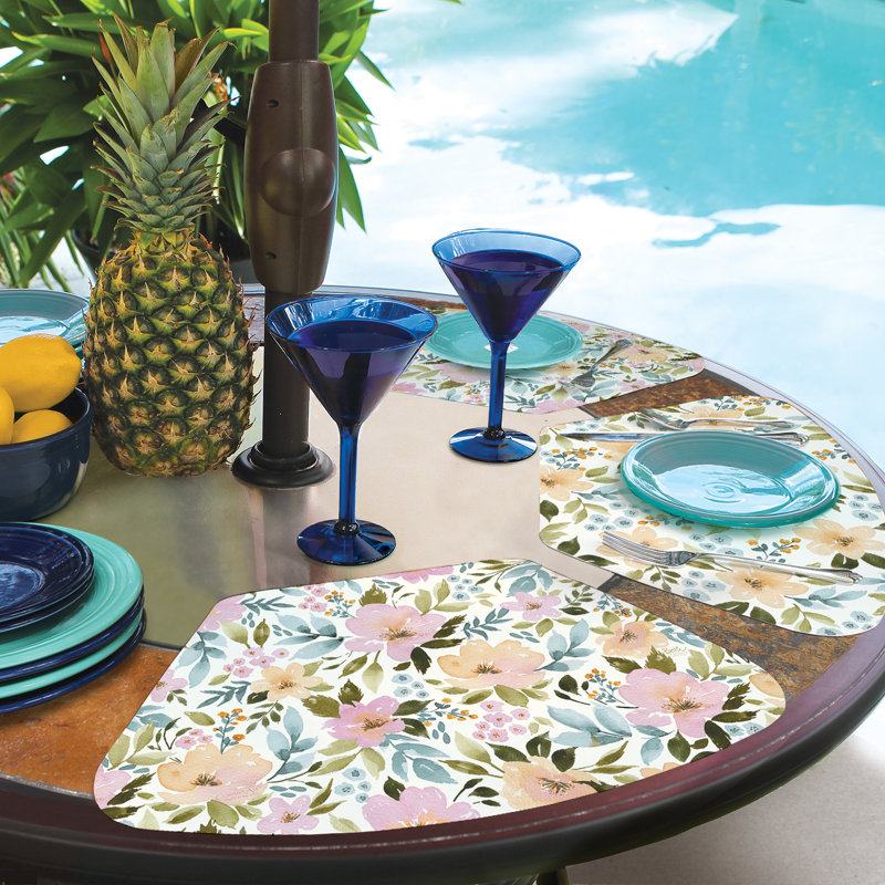 Cascade Floral Reversible Plastic Wedge Shaped Placemat Set