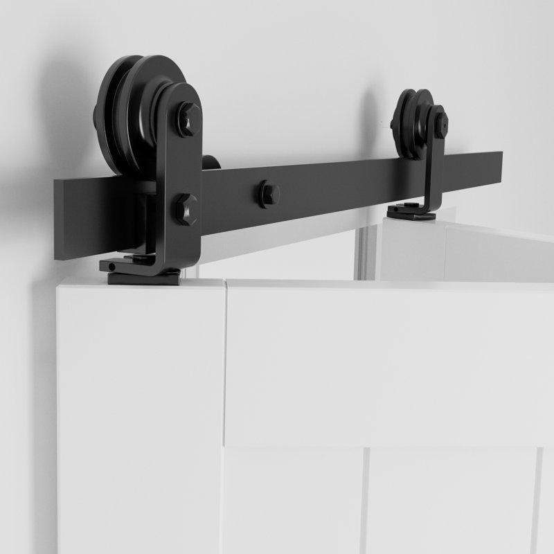 Ensemble de quincaillerie de porte de grange coulissante bi-pliante pour 2 portes, ensemble de porte de grange pliable en acier au carbone noir pour placard (portes non incluses)