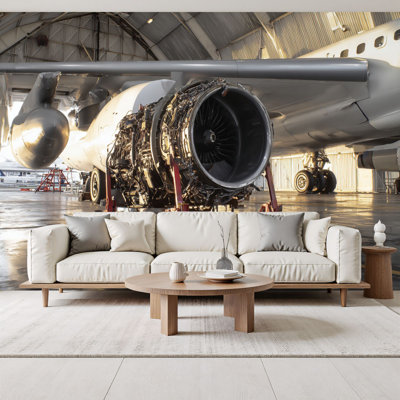Peel and Stick Wallpaper aircraft jet engine airplane hangar manufacturing Wall Murals 69"H x 96"W Removable PVC Wall Paper Self-Adhesive Wall Paintings Art Decor for Kids Bedroom Living Room Nursery Office