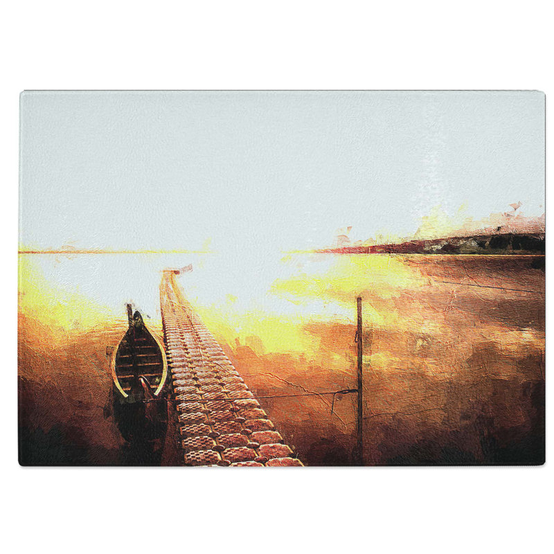 Tempered Glass Docked Boat During Sunset Chopping Board, 28.5 cm W x 20 cm L