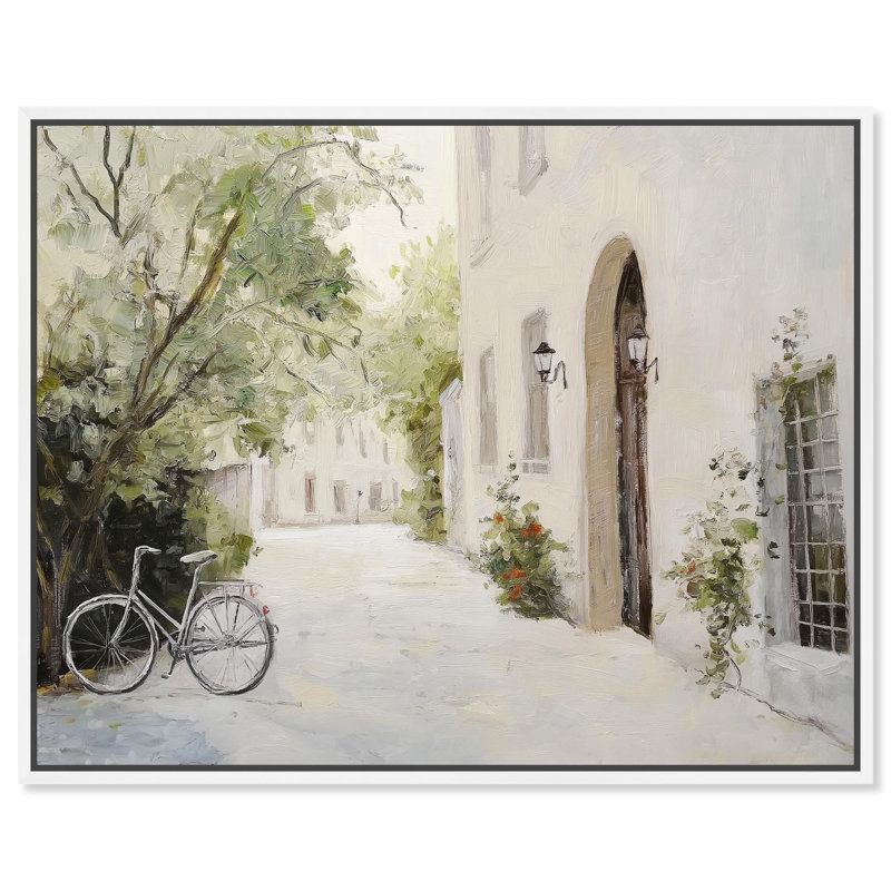 Art, paysage campagnard sur toile, coin pavé, Cadre flottant blanc, 17" H x 21" W