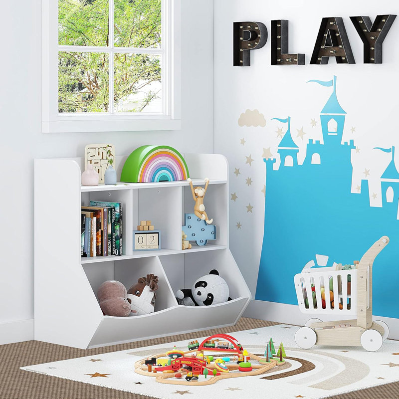 Rangement pour jouets avec bibliothèque, casier à tablettes multiples pour livres, jouets, rangement pour garçons, filles / salle de jeux