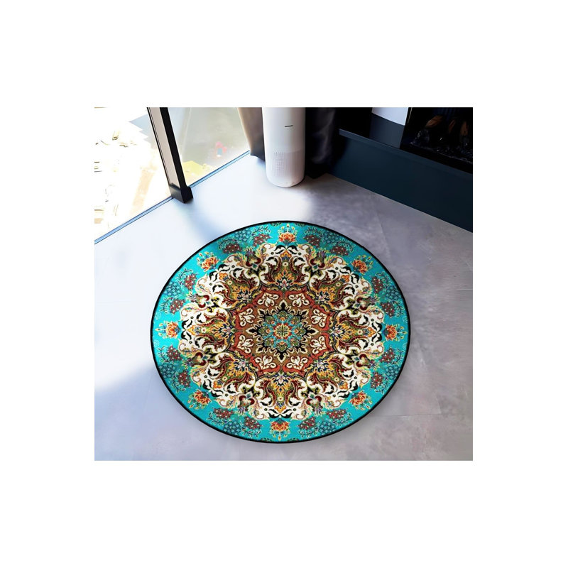 Tapis rond rond multicolore lavable à la machine, Round 3'3" Rug Pad Included
