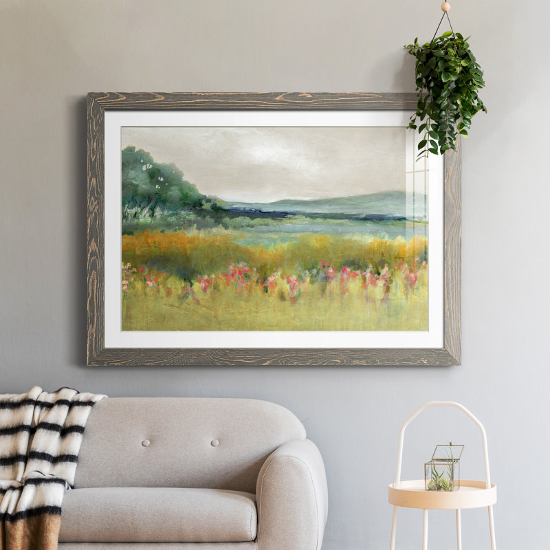 Printemps calme - peinture encadrée, Encadré gris, H 37,5 po x l 27,5 po x P 1,5 po