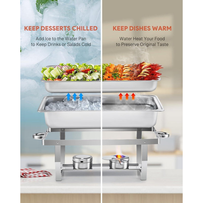 Belfry Kitchen Chafing Dish Buffet Set 9l Chafer For Catering 2 Half Size Food Pans Fuel Holders Lid Foldable Frame Food Grade Stainless Steel Food Warmer