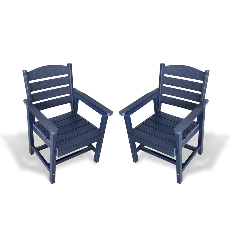HIPS Patio Chair Set Of 2,Outdoor Dinning Chair With Horizontal Backrest,380Lbs Capacity Chairs For Garden, Porch And Backyard, Navy Blue