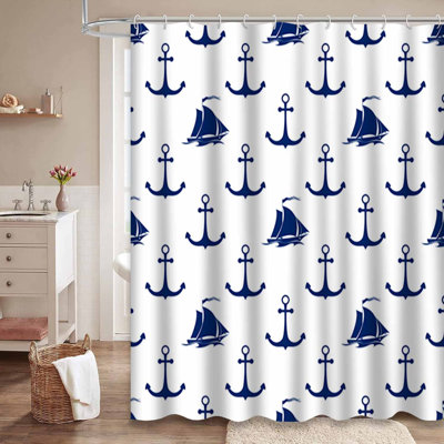 Rideau de douche maritime avec 12 crochets